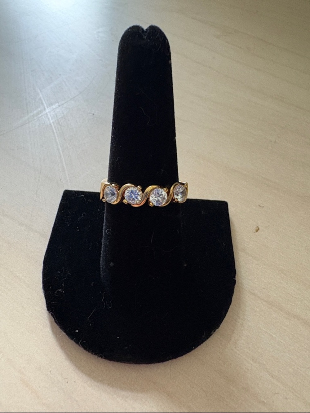 Classic Gold Band Ring with 4 Cubic Zirconia Stones - Women Jewelry